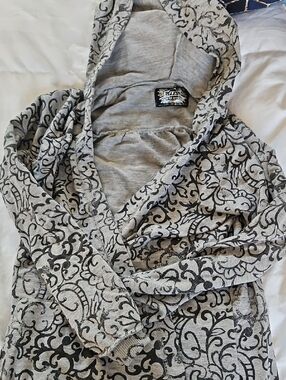 Buffalo David Bitton Gray Hooded Sweatshirt with Black Logo Patch